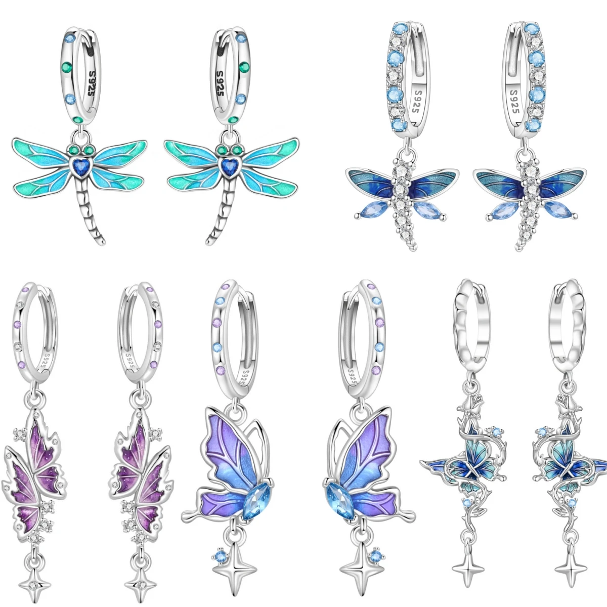 Orstarry 925 Sterling Silver Gradient Dragonfly Insect Earrings Original Jewelry Drop Earrings Jewelry Party Anniversary Gift