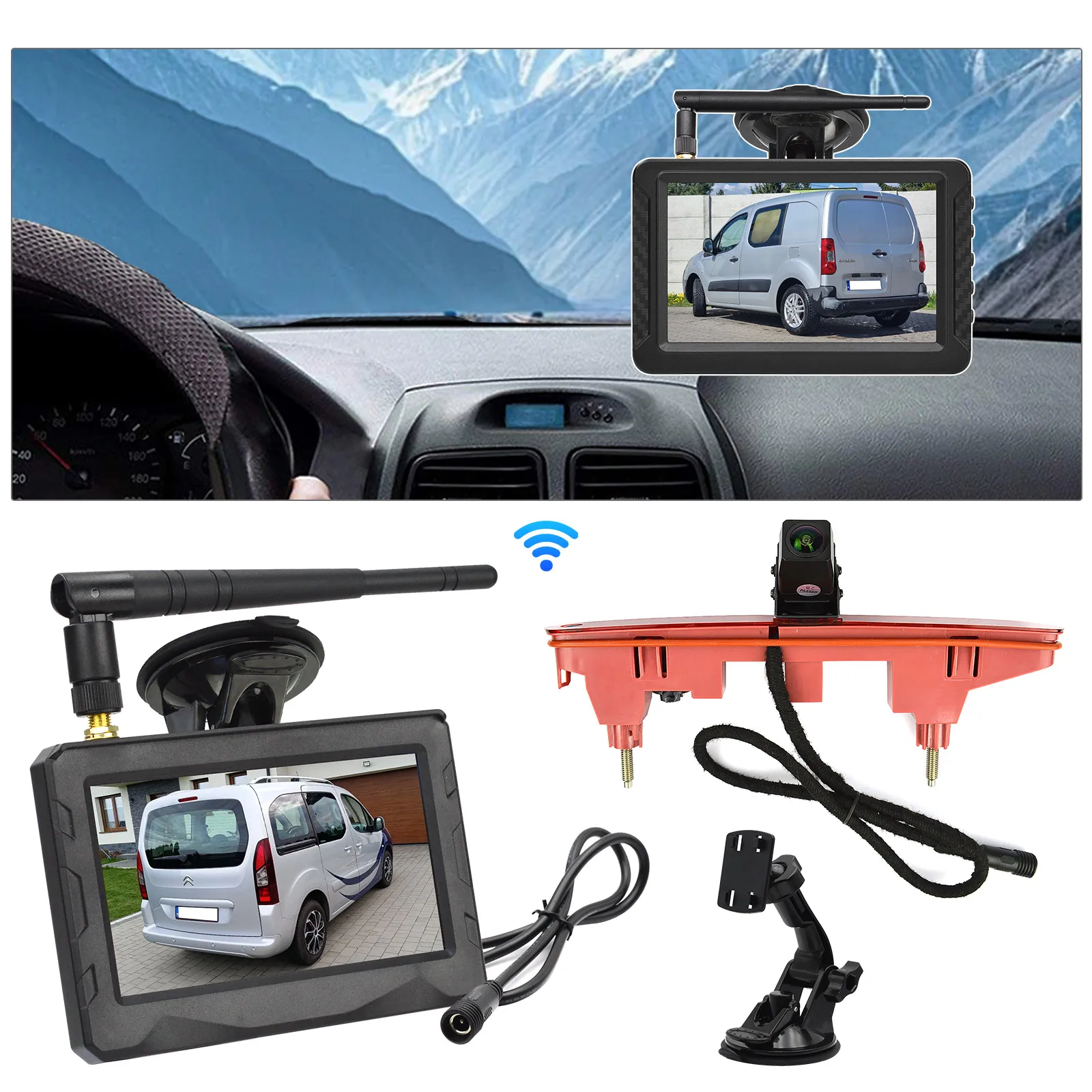 

Wireless reversing camera 4.3-inch display kit suitable for Citroën Berlingo, Peugeot Partner and Vauxhall/Olson combinations