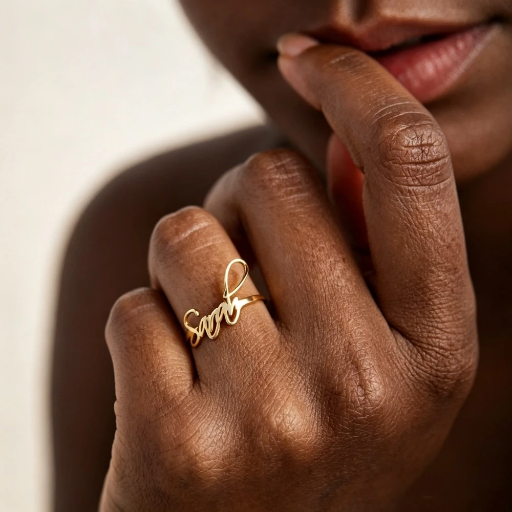 Custom Cursive Script Name Closed Ring Personalized Dainty Name Rings For Women Stainless Steel Jewelry Best Gifts For Girl