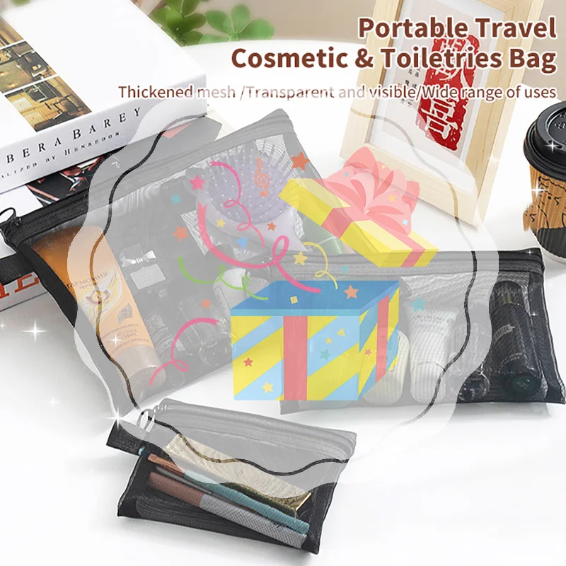 Nylon Mesh File Bag A4 A5 A6 Transparent Zipper Test Paper Information Student Pen Bag Transparent Mesh Cosmetic Storage Bag