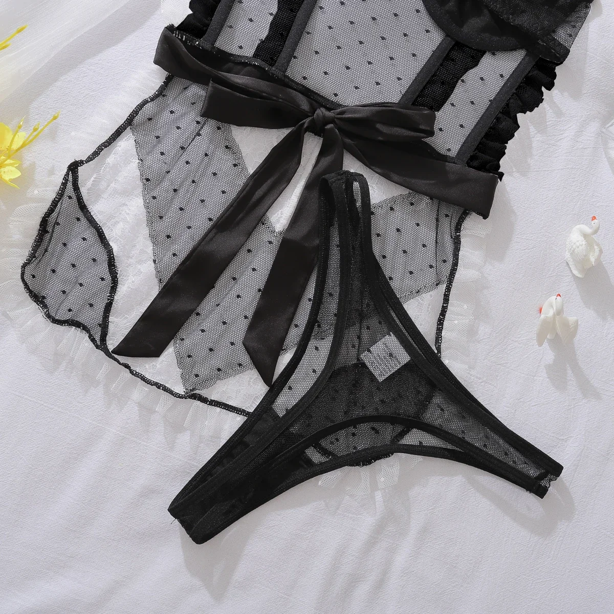 MUZISKAT-Lencería de sirvienta de encaje transparente con espalda descubierta, ropa interior seductora, conjunto Sexy debajo, traje erótico de mujer desnuda