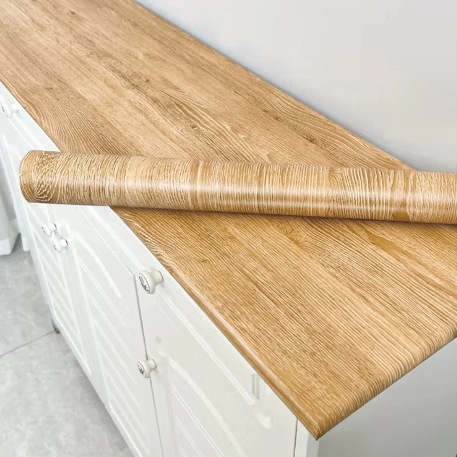 PVC Oil-proof Wood Grain Sticker Self-adhesive Wallpaper for Kitchen Countertop Furniture Cabinet Table Wall Renovation 1 Roll