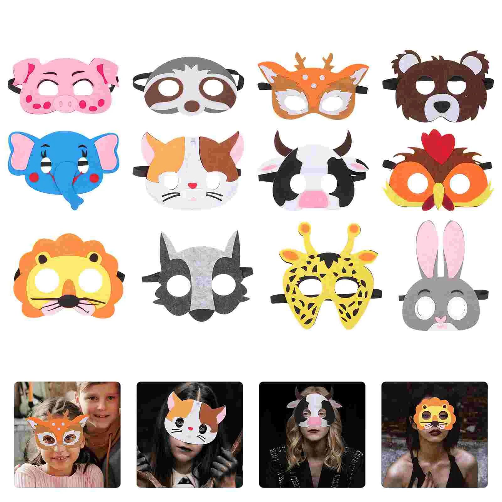 Kinderdagmaskerset Halloween Cartoon Dierenviltmaskers voor Cosplay Face Kids