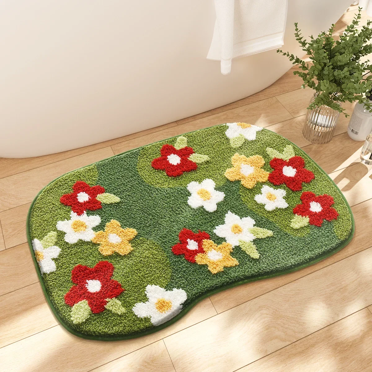Creative Flower Bath Mat Home Bathroom Decoration Rug Thickened Flocking Super Fiber Carpet Absorbent Foot Mat Anti-slip