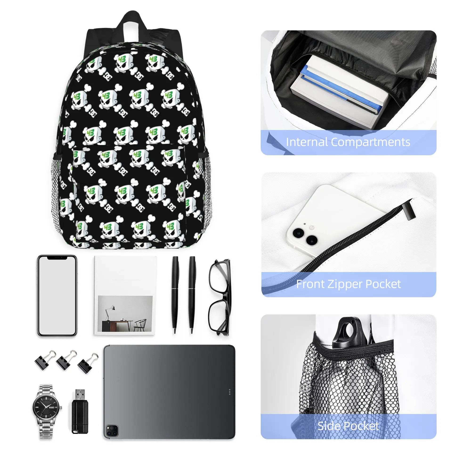 Ken Block Skull 43 Backpack Hot Sale Daypack Large Capacity Boys Girls BookBag Shoulder Bags for Men Women School Bag