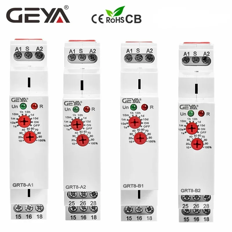 GEYA Delay on Delay off Timer Relay Electronic Type 16A AC230V OR AC/DC12-240V with CE CB ROHS GRT8-A/B/At/Bt