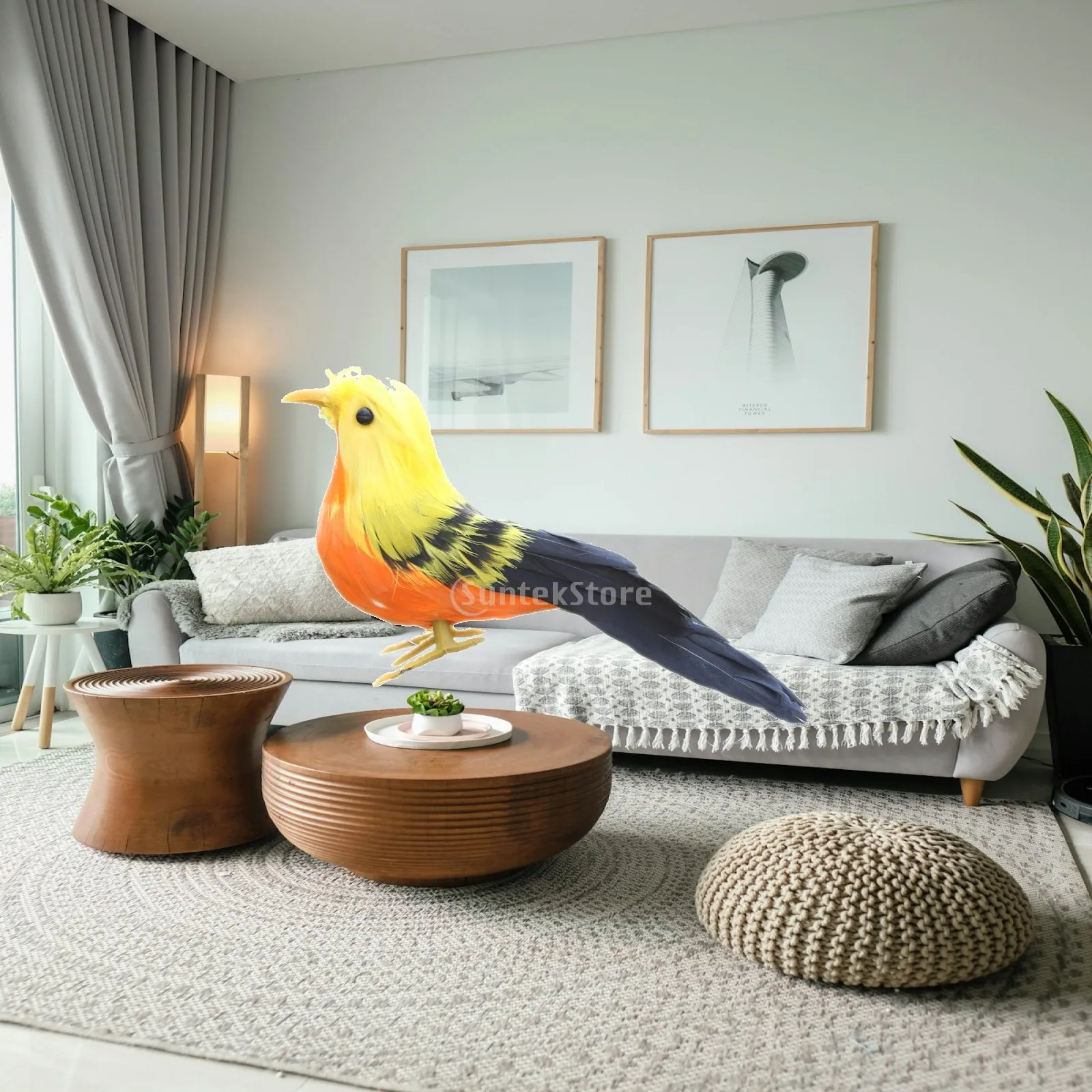 Realistic Bird Decoration Artificial Feathered Taxidermy Style Polyethylene Figurine Handcrafted Ornament for Home Garden Scenes