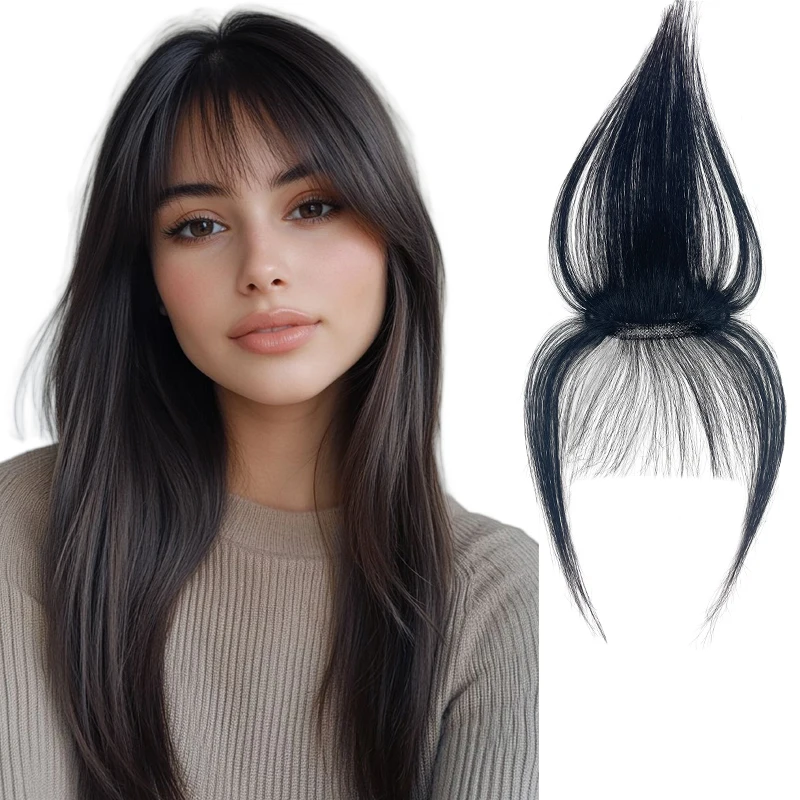 3X11cm Hairnet 100% Human Hair Women's 25cm Natural Forehead Whitening Hair Enhancement Head Curtain 3D Bangs Topper Hair
