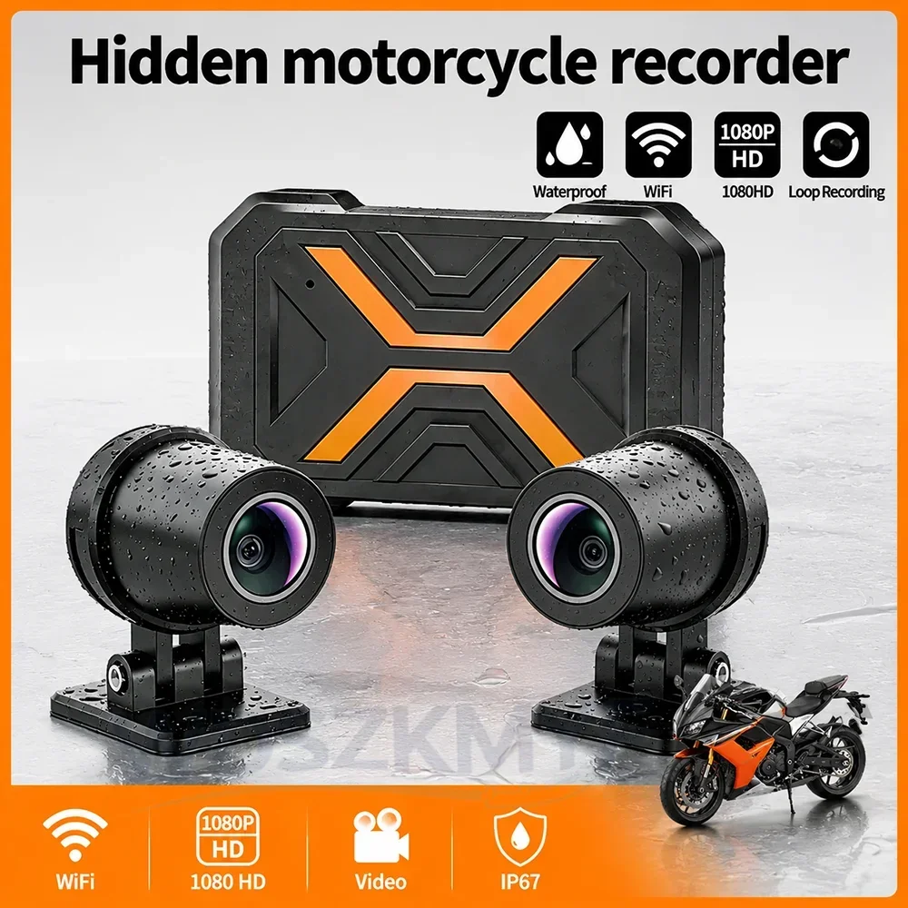 1080P Motorcycle Dash Cam Dual Lens IP67 Waterproof WiFi Connect EIS Anti-Shake Motorbike Outdoor Sports Driving Video Recorder