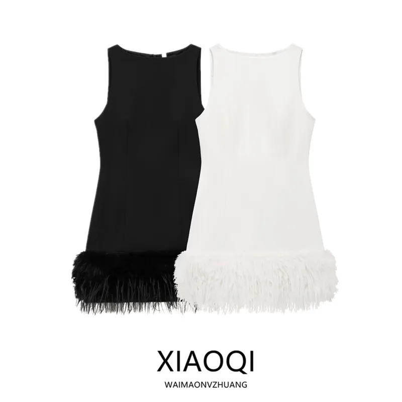 Automne hiver 2024 femmes Faion Design Svel plumes décorées Dr polyvalent trajet Sle automne hiver Collection