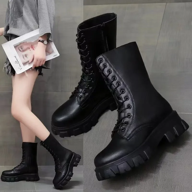 Winter New Women Casual Boots Fashion Warm Boots Top Quality Pu Leather Platform Military Boots Size 35-43 Women