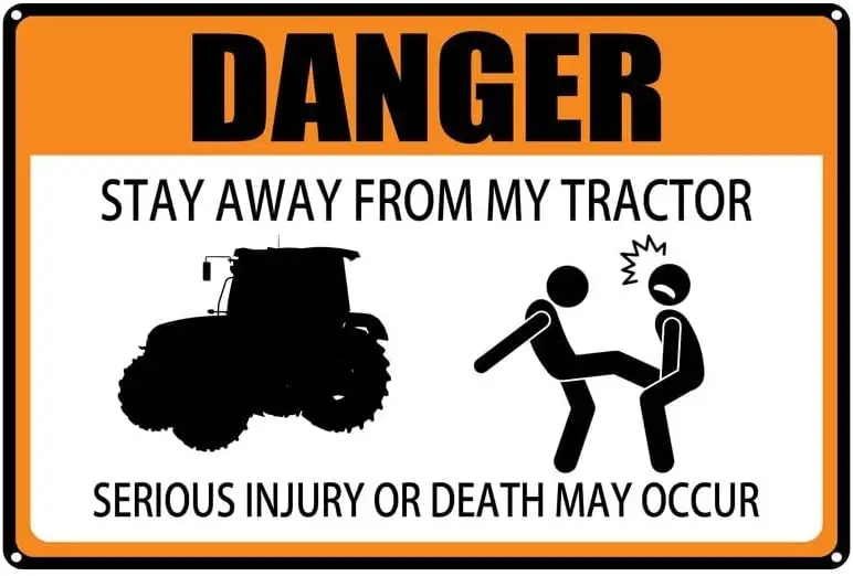 Panneau de signalisation de danger, panneaux « Restez éloignés de mon tracteur », panneau extérieur en aluminium « Blessures graves ou décès possibles », pour garage, « Man Cave », panneau de chambre