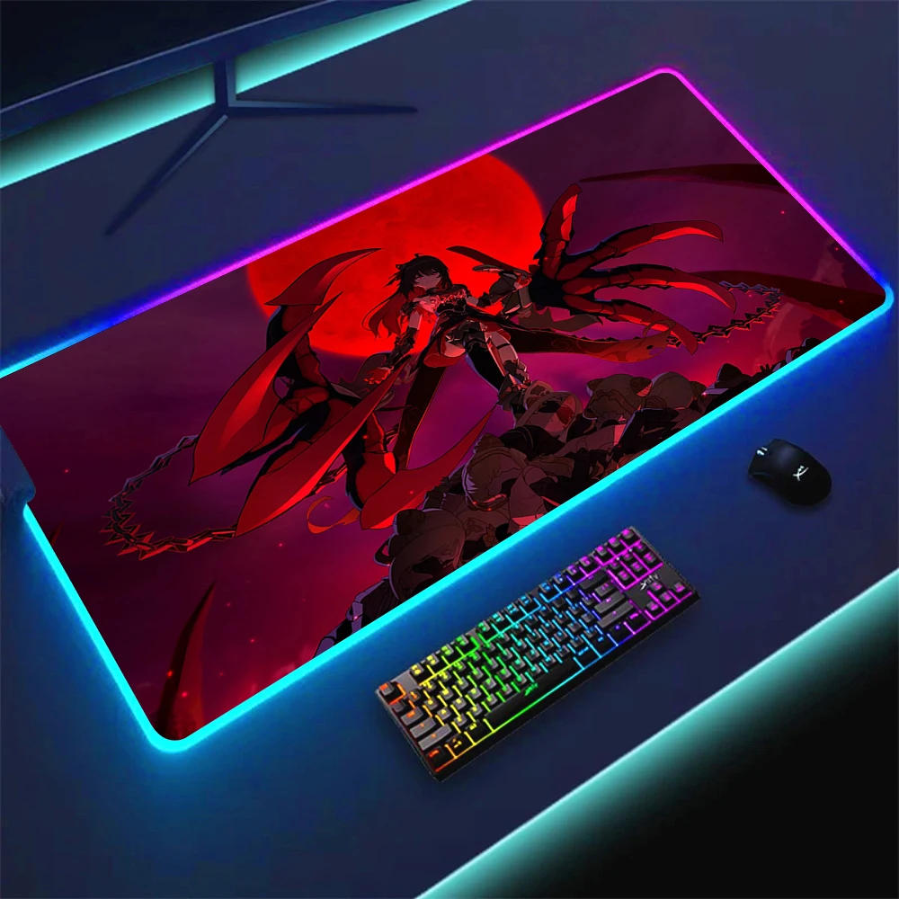 Imagem -05 - Grande Gamer Mouse Pad com Led Retroiluminado Rgb Computador Mousepad Mat Mesa Anime Mesa de Escritório Honkai Impacto xl