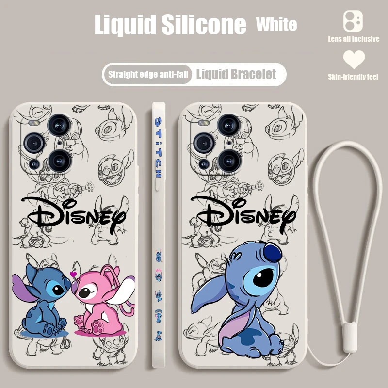 Lilo & Stitch Disney For OPPO Find X6 X5 X3 X2 Pro Lite Neo Liquid Left Rope Silicone TPU Fundas Cover Phone Case