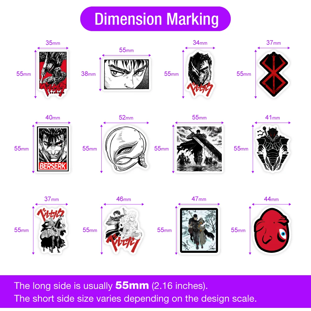 Comics Berserk Stickers Guts Anime Dark Fantasy DIY Gift Waterproof Decal for Laptop Phone Scrapbook Luggage Bottles Decorative