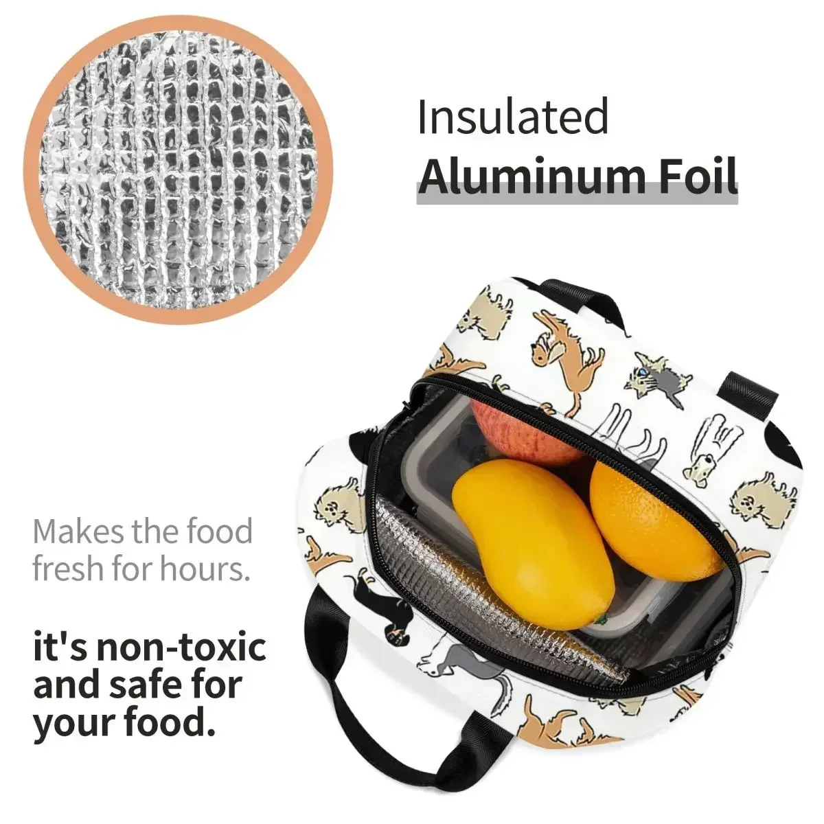 Border Collie Lunch Bags Insulated Bento Box Lunch Tote Leakproof Picnic Bags Thermal Bag for Woman Kids Work