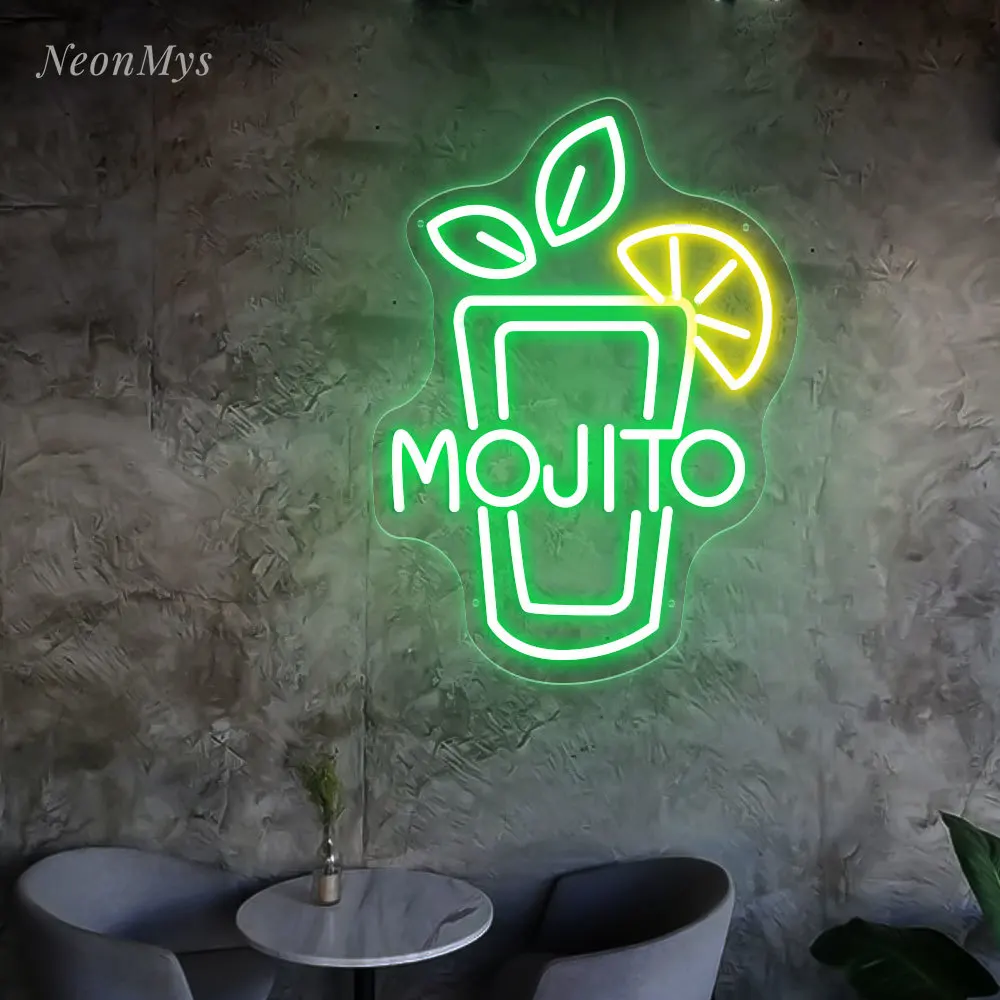 Mojito-Enseigne au néon en verre à vin pour cocktails, enseigne lumineuse à LED, lumières au néon à intensité variable pour bar, club, boutique, hôtel, pub, décoration murale de fête