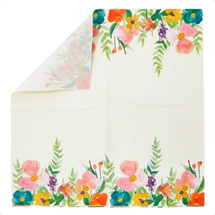 Tovaglioli di carta floreale Juvale Confezione da 100 6,5 x 6,5 Piegati 13 x 13 Piegati Tovaglioli per tea party multicolori a 2 strati con fiori di campo per