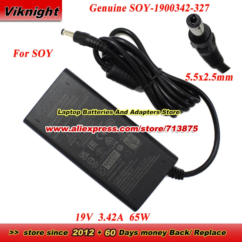 Genuine 19V 3.42A 65W SOY-1900342-327 AC Adapter with 5.5x2.5mm tip Power Adapter