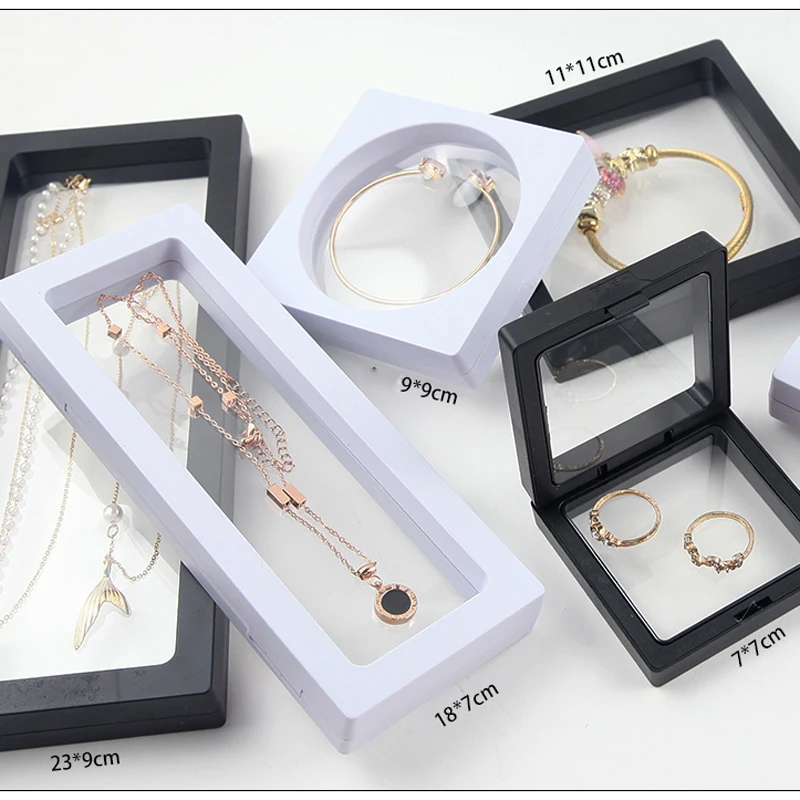 10pcs Set 3D Floating Display Case Stands Transparent Square Holder Pendant Necklace Bracelet Ring Coin Jewelry Pin Storage Box