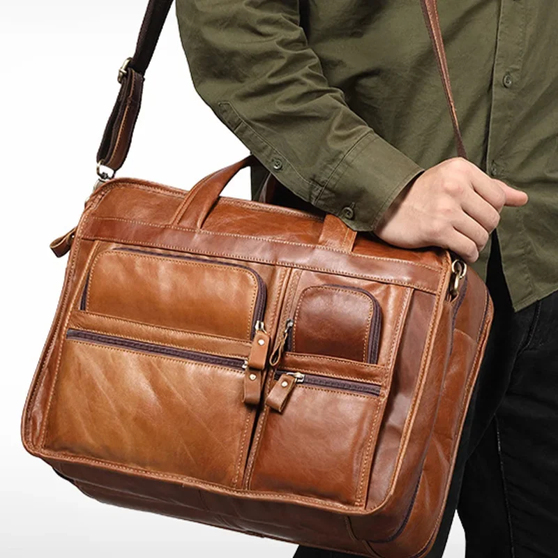 Leder Aktentasche lässig Business-Tasche s Schulter Cross body s Männer Handtasche große Reise Laptop-Tasche