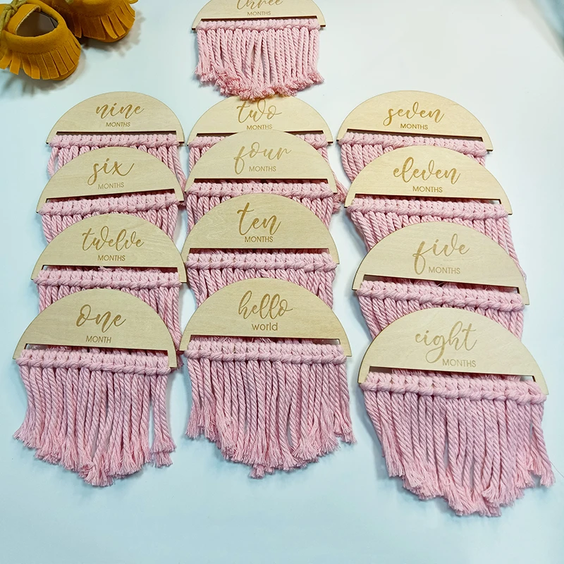 Wooden Baby Milestone Card Baby Birth Commemorative Sign Newborn Monthly Growth Tassel Cards Photography Props Accessories