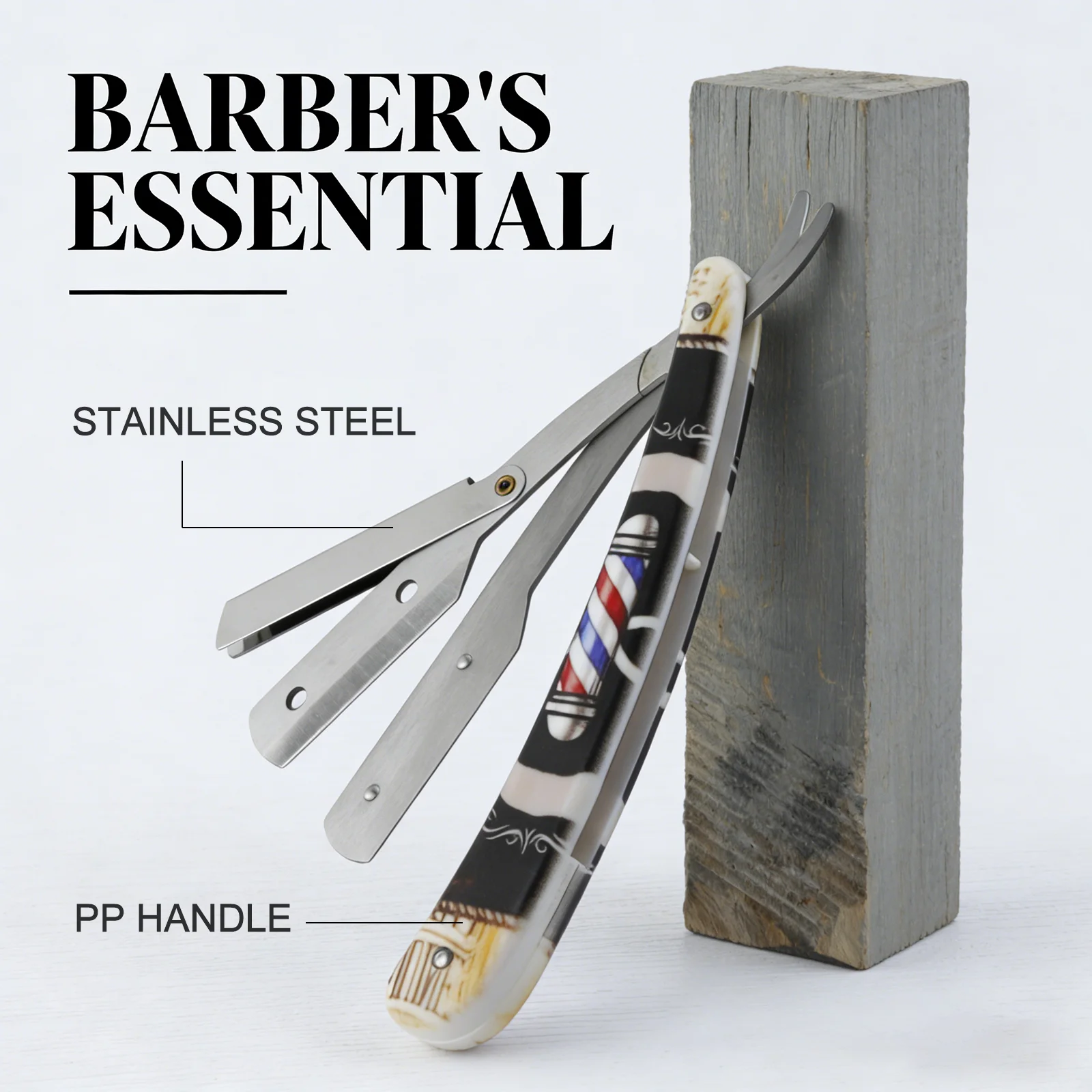 1PC Barber Pole Light Pattern Straight Razor Manual Salon Hair Removal Tools Stainless Steel Beard Shaving Knives Holder Blades