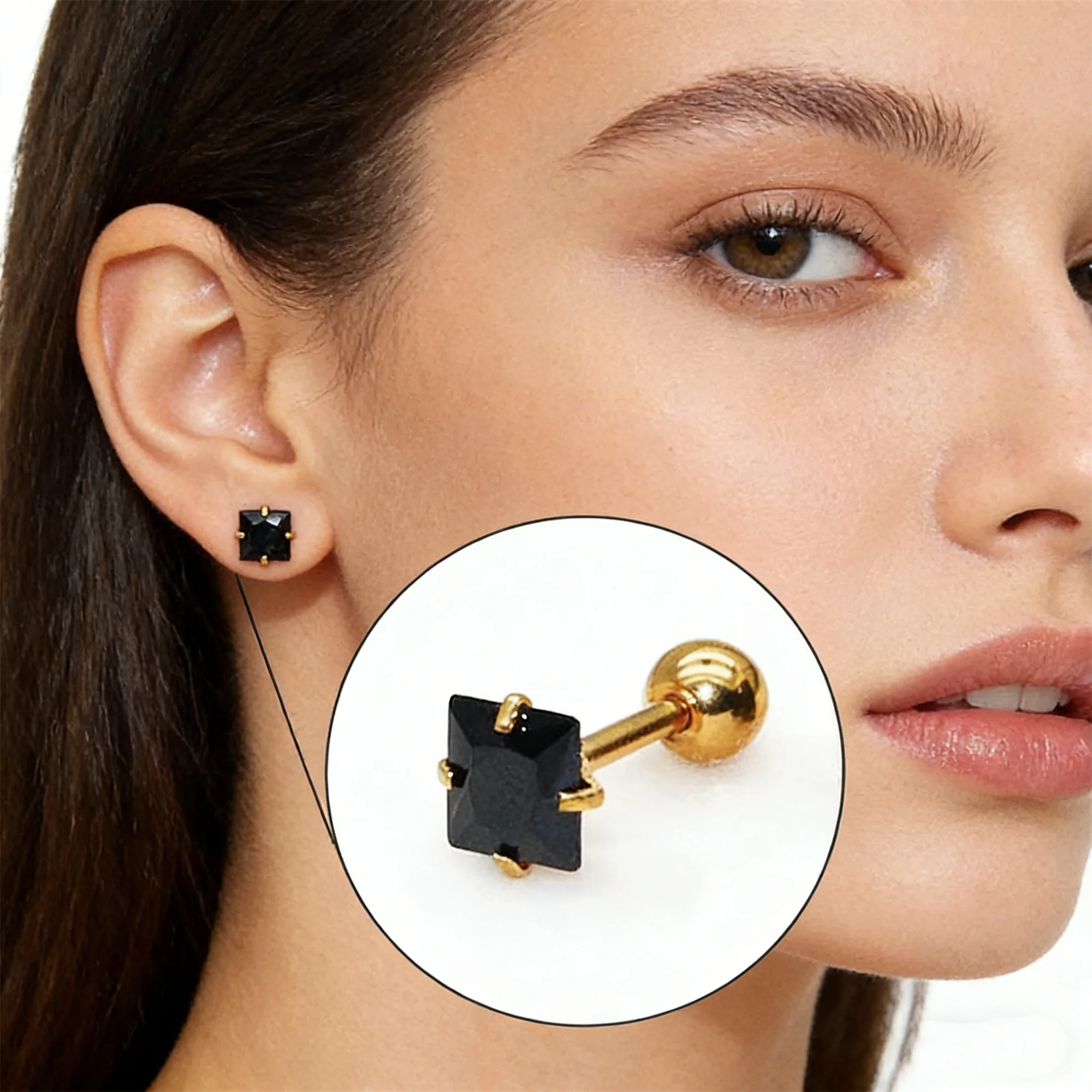 

Viral Sparkling Square Zirconia Earrings Stainless Steel Rotating Ball Studs Hypoallergenic Women's Gift 1.2*6MM
