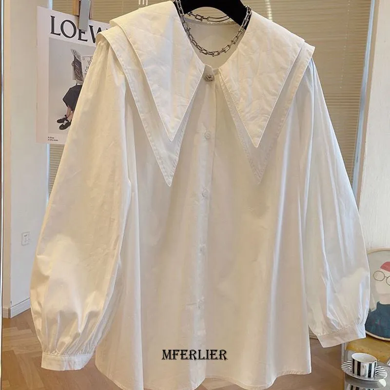Plus Size 6XL 140KG Women Spring Shirt Collar Lady White Sweet Top Women Long sleeve Oversized Shirt Big Women Top