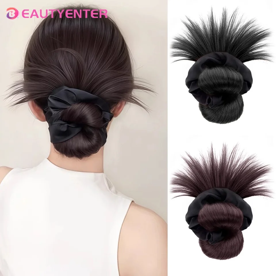 

BEAUTYENTER Синтетический парик, зажим для головы, женский завязка на парик с куриными перьями, сумка, пушистая задняя часть головы, кольцо для парика