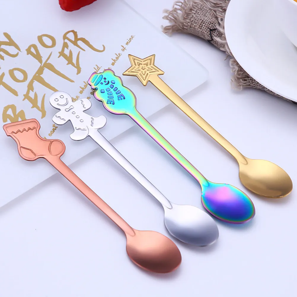 

4 Pieces Christmas Spoons Set Stainless Steel Anti Rust Eco Friendly Portable Coffee Tea Dessert Ice Cream Sweet Snacks