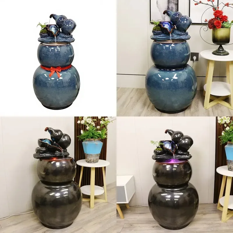 New Chinese Handmade Ceramic Floor to Ceiling Water Feature Modern Simple Gourd Shaped Home Furnishing Living Room Decoration