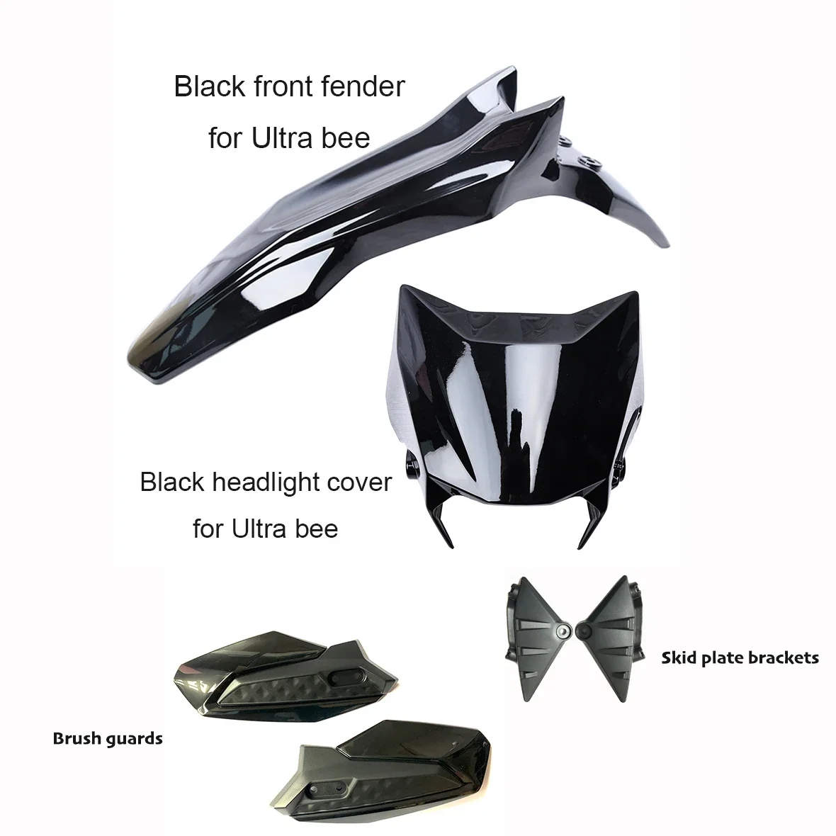 SURRON Ultra Bee Original Black Front Fender Black Mudguard Headlight Shroud Skid Plate Brackets Brush Guards