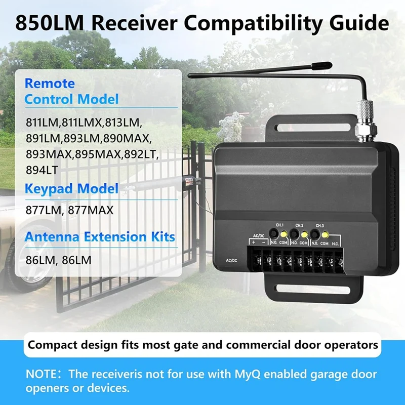 BAAY 850LM Penerima Universal - Pembuka Pintu dan Pintu Garasi 850LM Dapat Mengontrol Hingga 3 Pintu Atau Pembuka Pintu Garasi