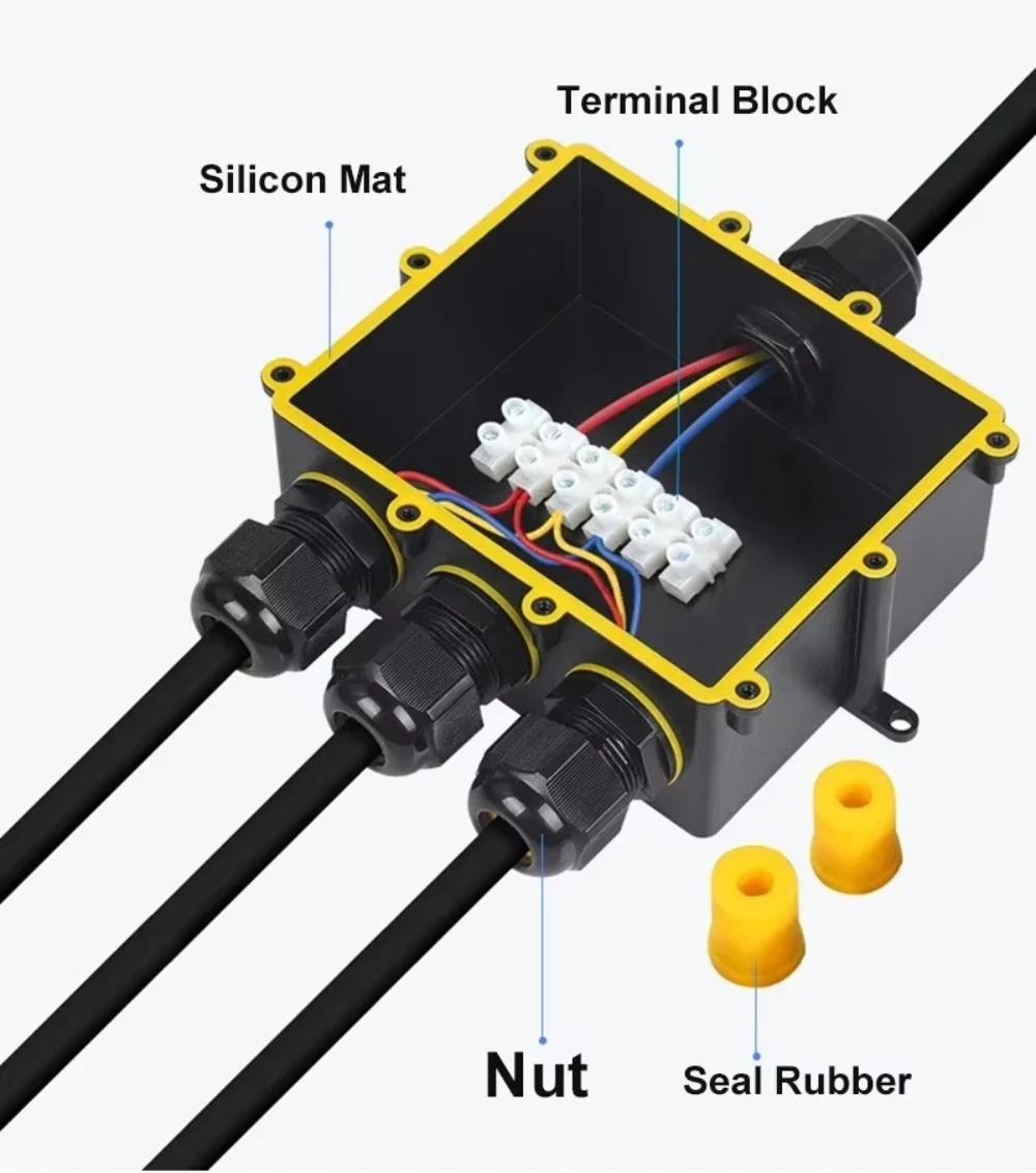 4Way 1In3Out IP68 Waterproof 4-14mm Solar Power Cord Exte LED Pool Lamp Outdoor Street Underground Light Wire Cable Junction Box