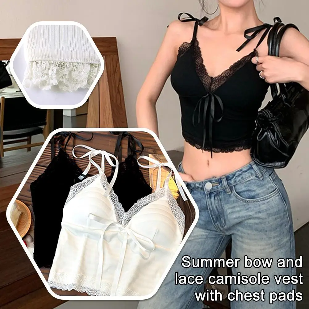 

Sexy Bow Lace Camisole with Breast Pads - Perfect Summer