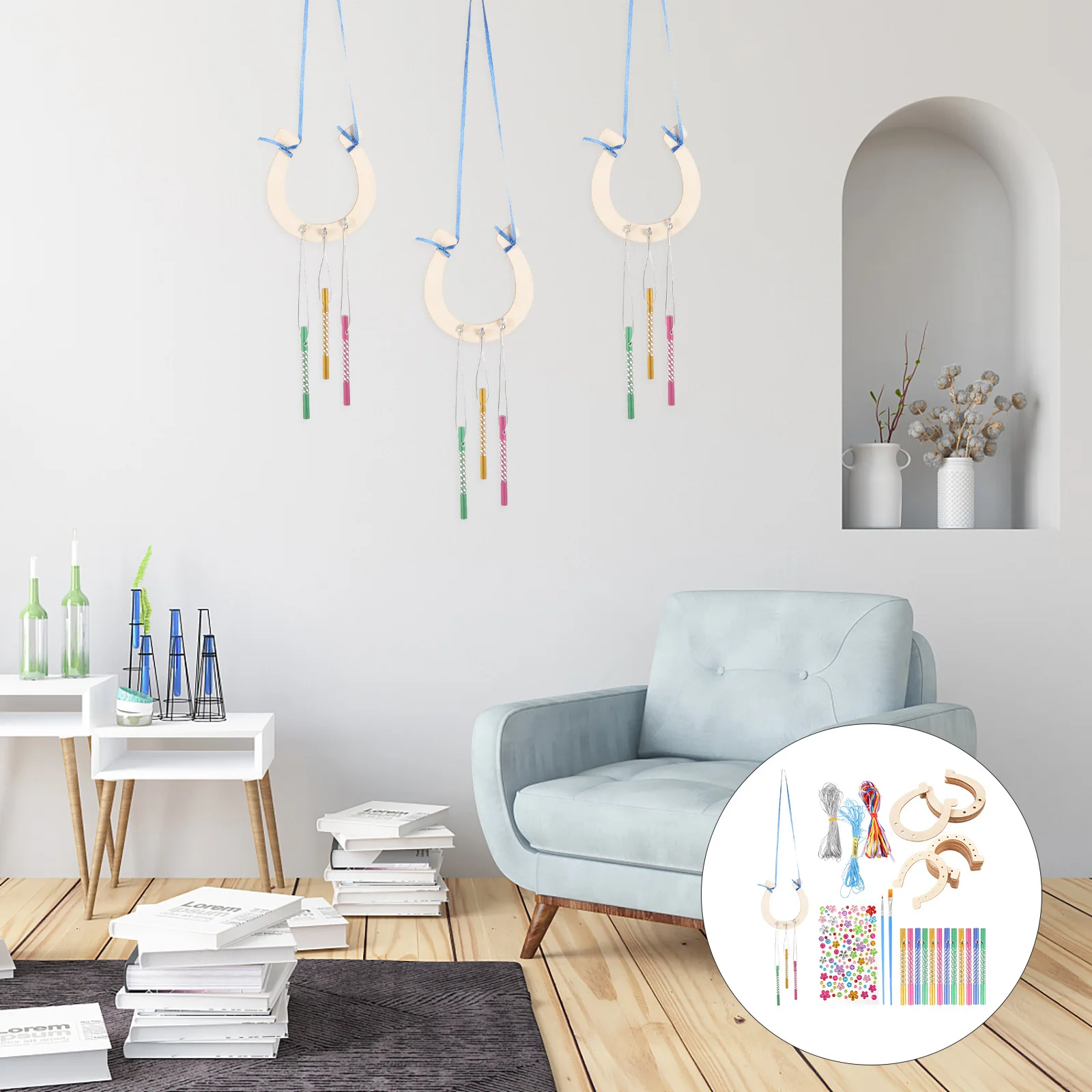 

1Set Wooden Horseshoe DIY Wind Chime Pendant Hanging Ornament Decorative Wind Bell for Garden Balcony Outdoor Art