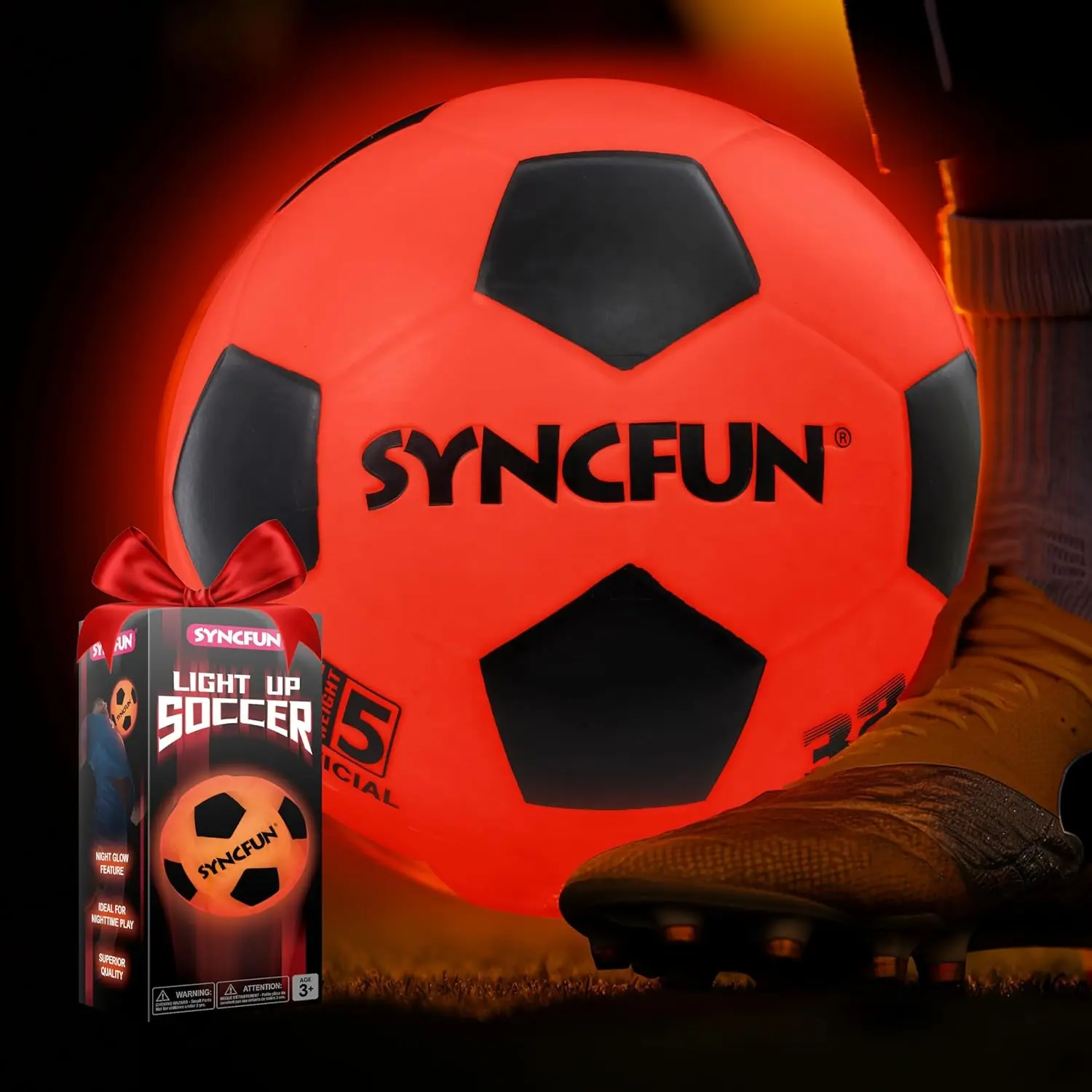 JOYFY Glow in The Dark Voetbal Oplichtende Voetbal Nacht Sportuitrusting Geschenken Games Rode Gloeiende Bal voor Tienerjongen Speelgoed Geschenken