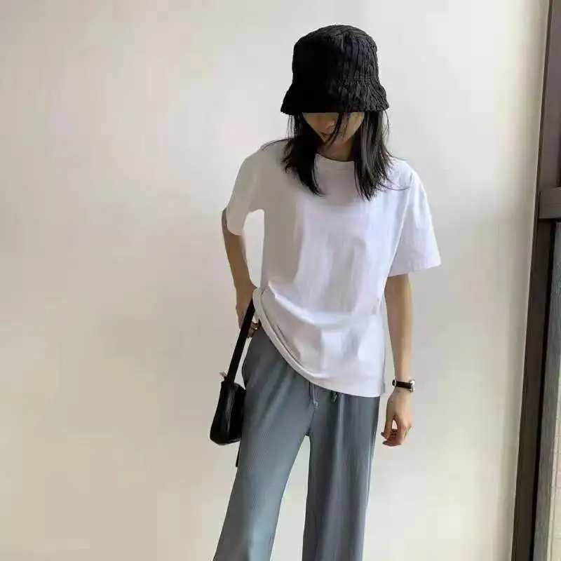 

Pure Cotton White T-shirt Women Short Sleeved Loose Korean Version Summer New Versatile Couple Oversized Top with Half Sleeves