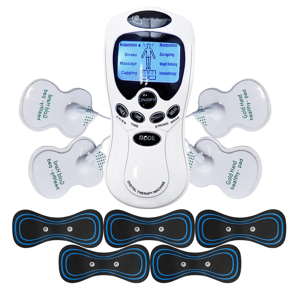 8 Modes Electric TENS EMS Dual Output Acupuncture Massager Men Women Body Neck Back Massager Muscle Stimulator Pain Relief Tool