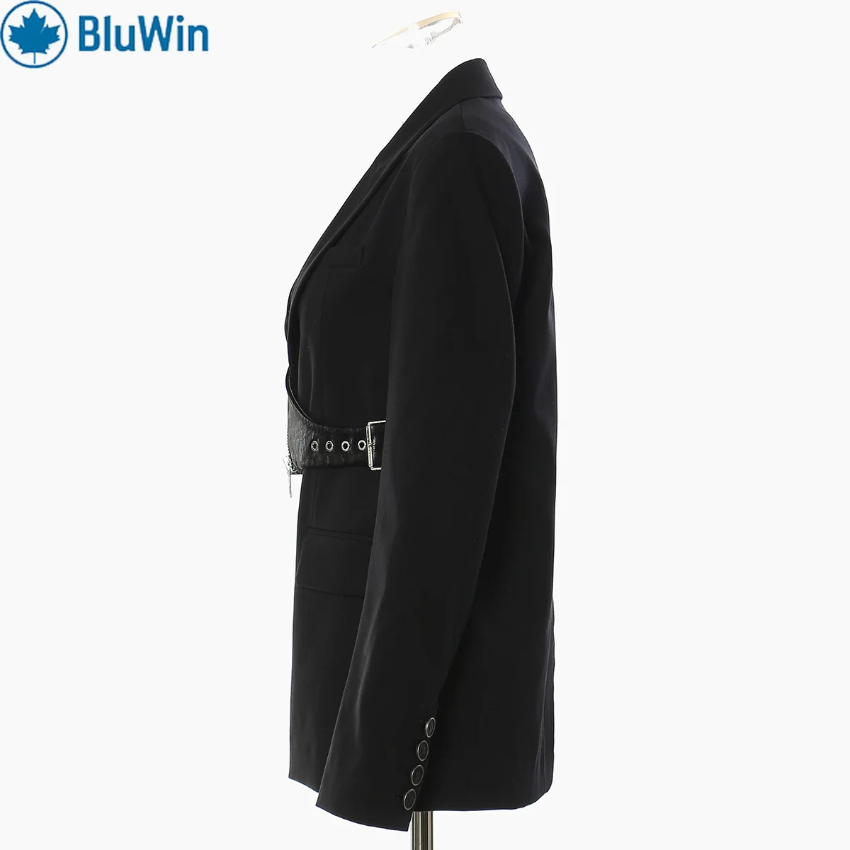 BluWin モト風アシンメトリーブレザー – 女性向けストリートスタイルのアンドロギナス仕立てジャケット