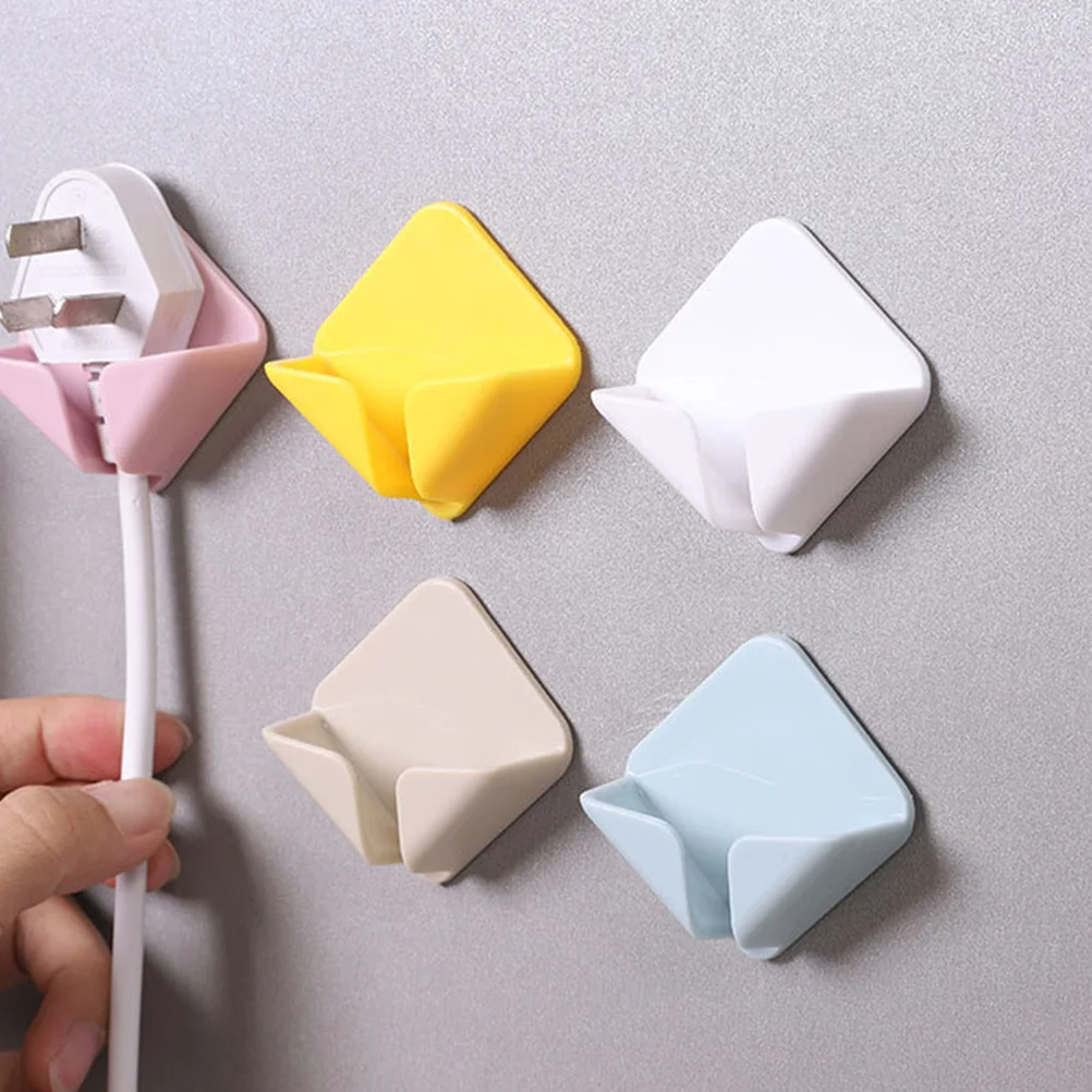 

2Pairs Plug Hooks Wall Mounted Storage Socket Organizer for Power Line Charging Station Adhesive Non Punching Mounting