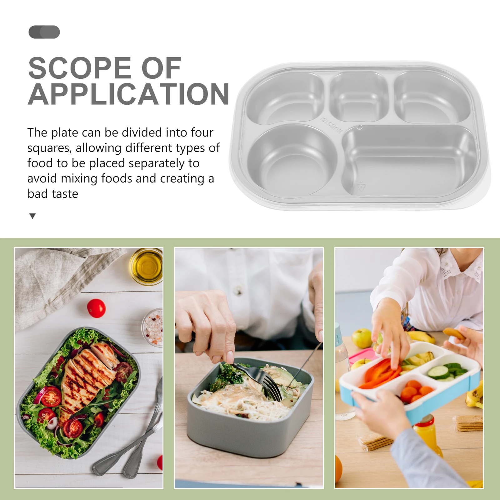 

Stainless Steel Divided Tray Kids Food Plate Breakfast Baby Kitchenware Deepened Easy Clean Family Restaurant Use