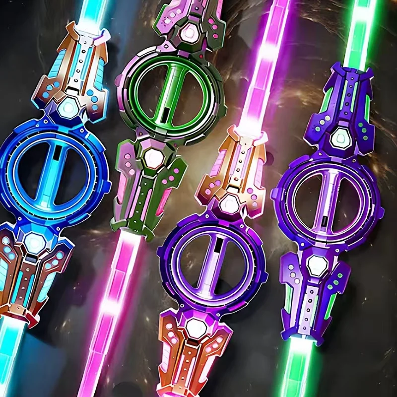 Hot Plastic Rotating Galaxy Sword Toy Gift for Kids Extendable Cosplay Saber Double Blade with 7-Color LED Light Glowing Effects