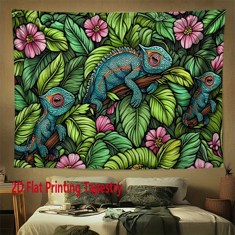 Tropical chameleon jungle Digital printing polyester wall tapestry suitable for use in living rooms bedrooms offices bars party