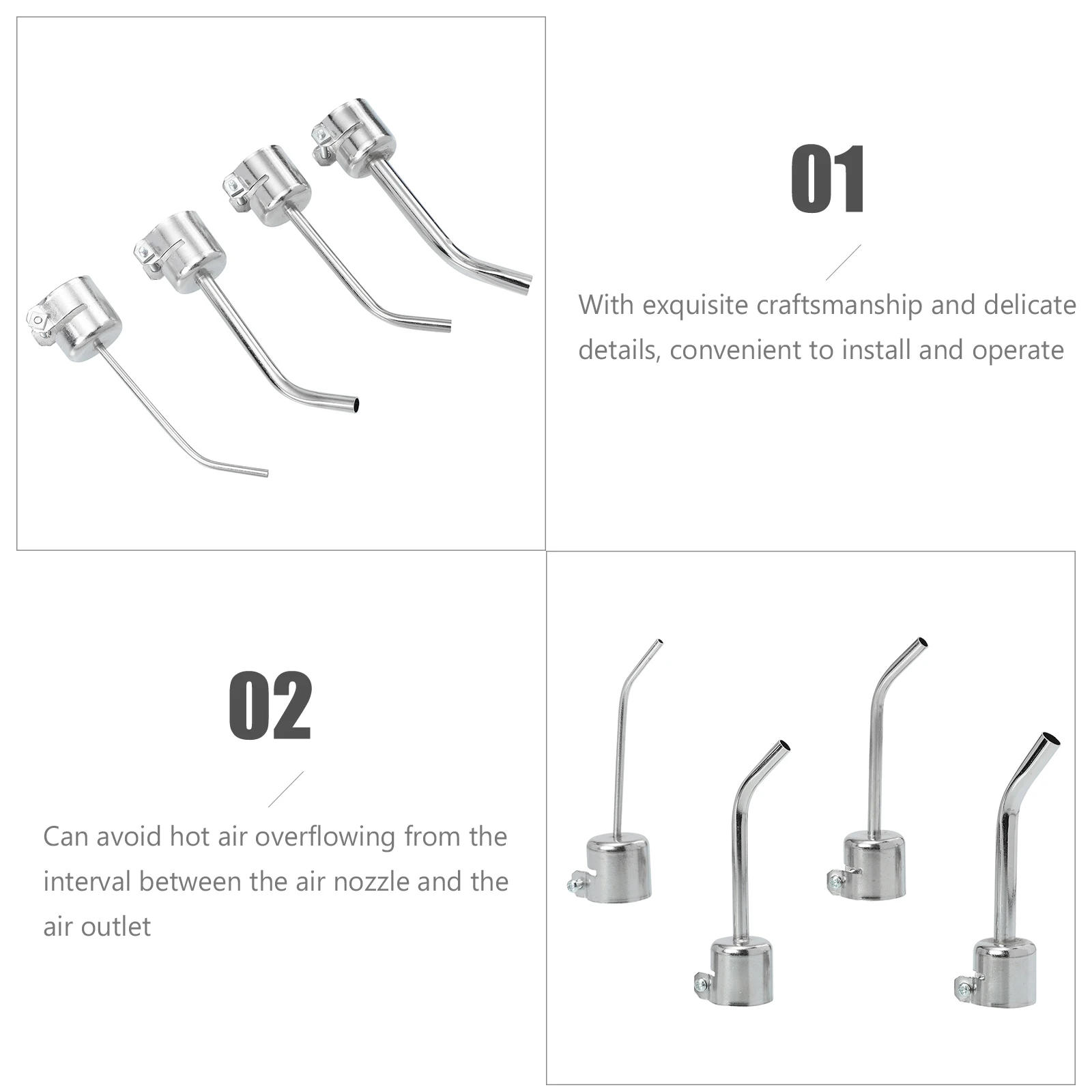 

4pcs Hot Air Nozzle Kit Aluminum Alloy Soldering Station Tips Heat Tool Accessories Extended Elbow Design For Precision Welding