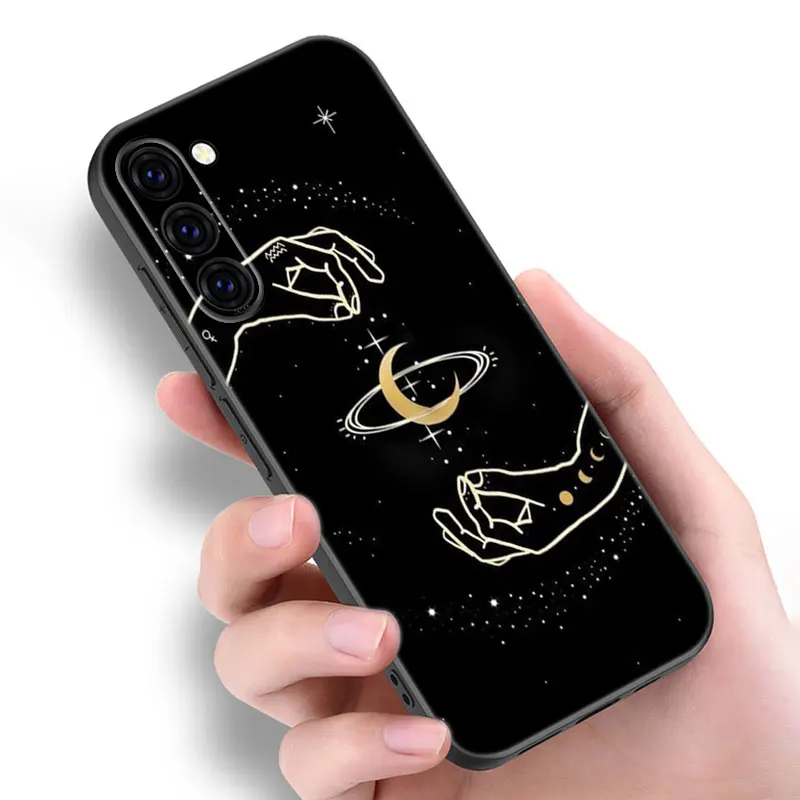 Suns Moons Clouds Astrological Black Phone Case For Samsung Galaxy S20 S23 FE S21 S22 S24 Ultra S10 Lite S8 S9 Plus S7 Edge