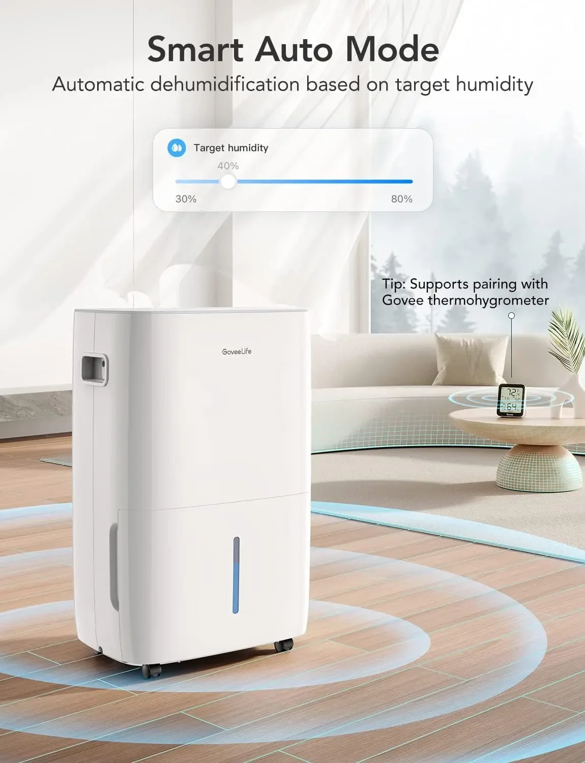 GoveeLife Smart Dehumidifier for Basement 4,500 Sq.Ft, 50 to 109 Pint Auto Humidity Control, Drain Hose