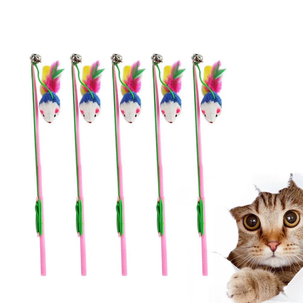 

5pcs Mouse Teaser Cat Teaser Stick Colorful Bell Interactive For Cats Kitten Play Exercise Activity Gift