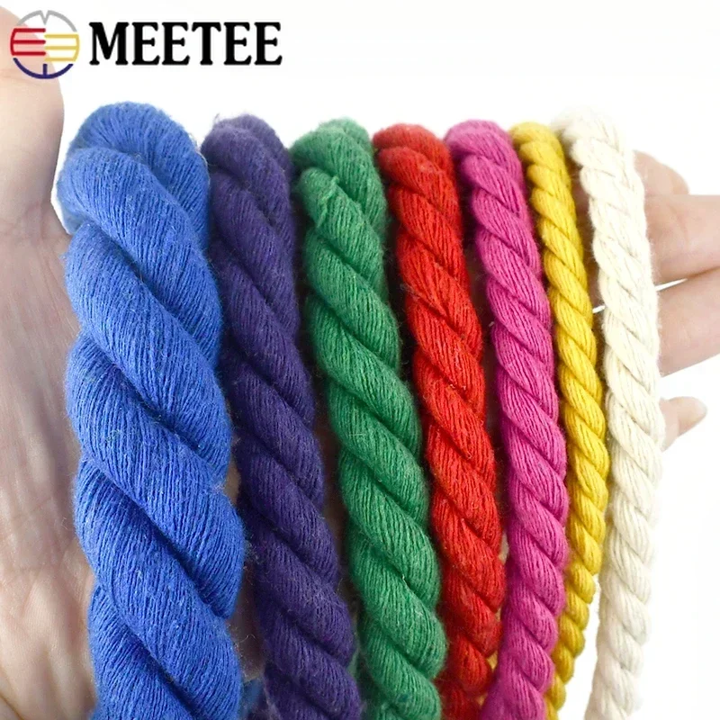 Meetee 5Meters 5/8/10/12/20mm Cotton Cord Home Decoration Ropes Tape Three-strand Twisted Cords DIY Sewing Accessories